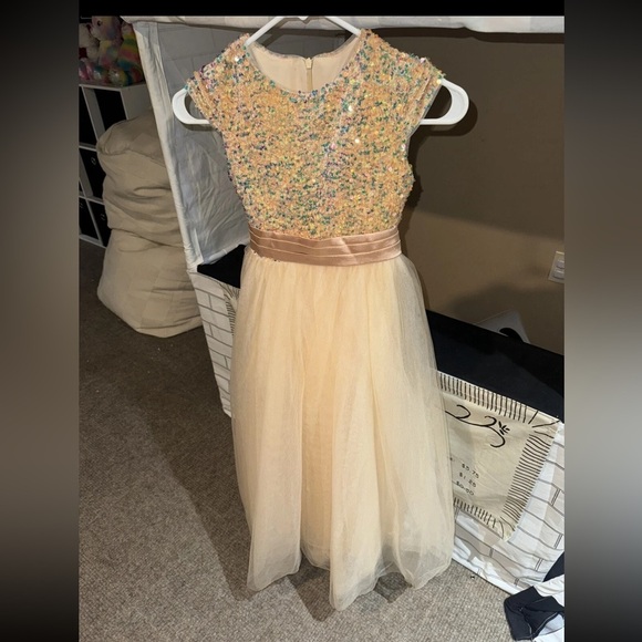 Sparkling Gold and Cream Kids Dress Sz 10 party  wedding event - Picture 1 of 13